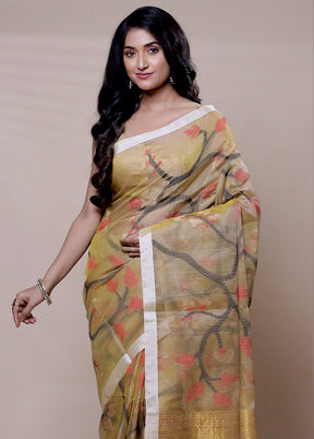 Yellow Handloom Matka Pure Silk Saree With Blouse Piece