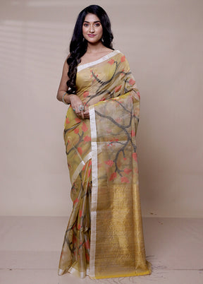 Yellow Handloom Matka Pure Silk Saree With Blouse Piece