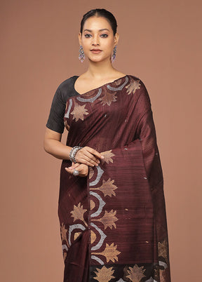 Purple Handloom Matka Pure Silk Saree With Blouse Piece
