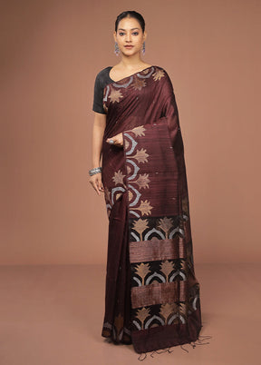 Purple Handloom Matka Pure Silk Saree With Blouse Piece