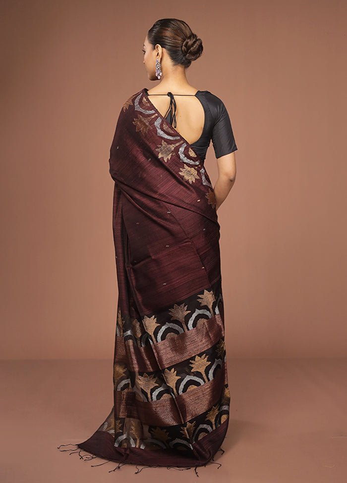 Purple Handloom Matka Pure Silk Saree With Blouse Piece