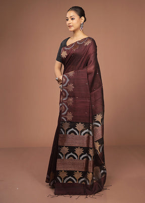 Purple Handloom Matka Pure Silk Saree With Blouse Piece