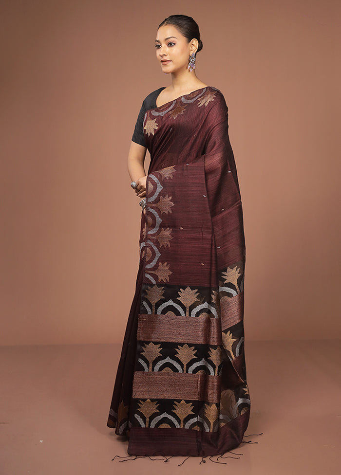 Purple Handloom Matka Pure Silk Saree With Blouse Piece