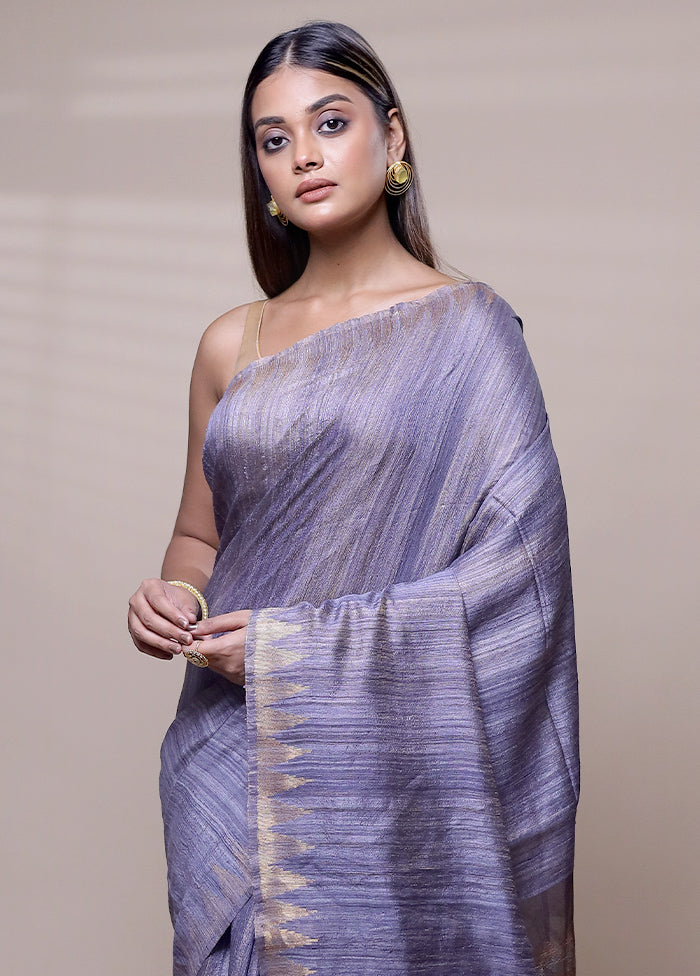 Purple Handloom Matka Pure Silk Saree With Blouse Piece