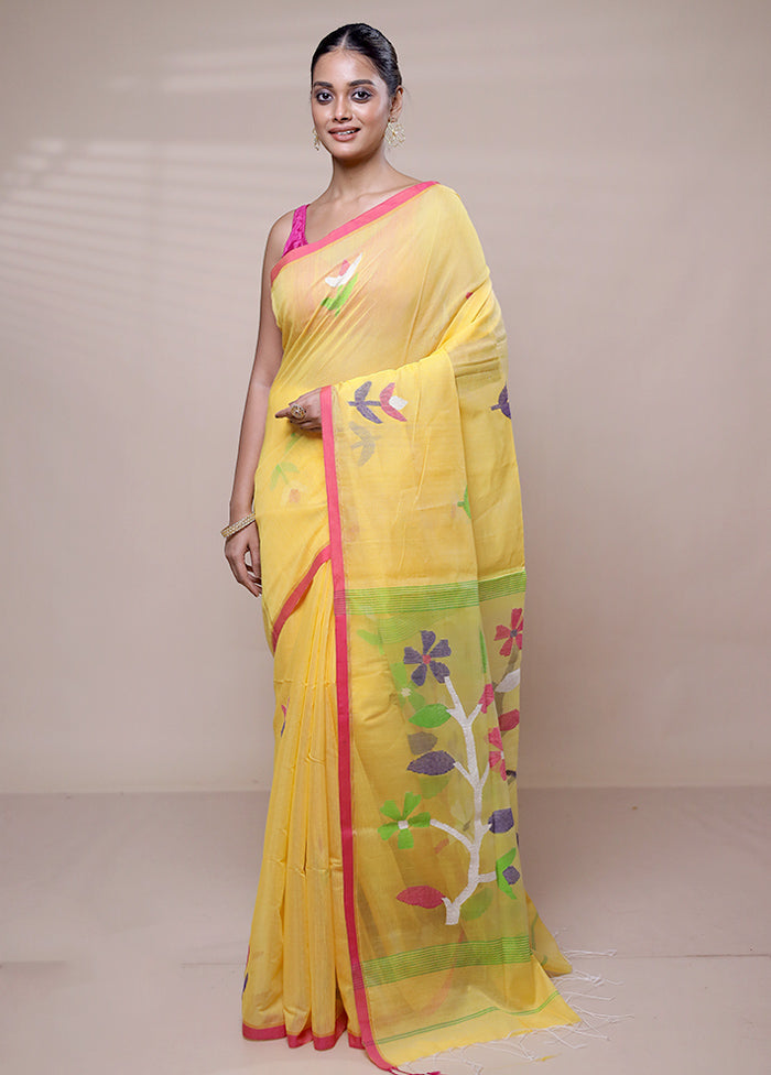 Yellow Matka Silk Saree With Blouse Piece