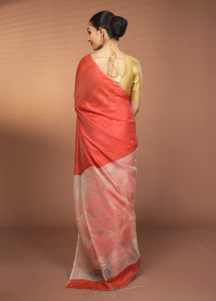 Pink Handloom Matka Pure Silk Saree With Blouse Piece
