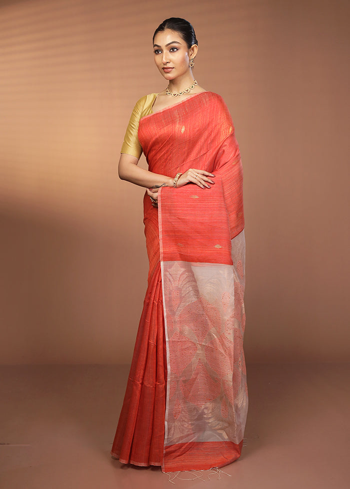 Pink Handloom Matka Pure Silk Saree With Blouse Piece