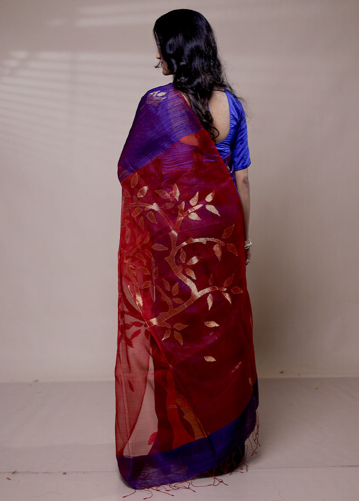 Purple Handloom Matka Pure Silk Saree With Blouse Piece