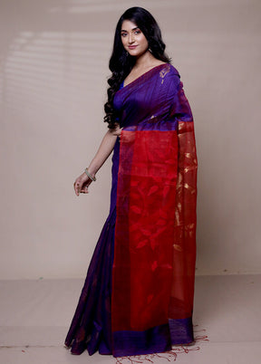 Purple Handloom Matka Pure Silk Saree With Blouse Piece