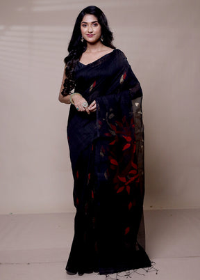 Black Handloom Matka Pure Silk Saree With Blouse Piece