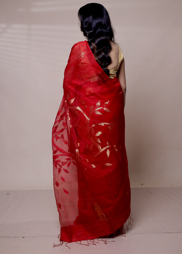 Red Handloom Matka Pure Silk Saree With Blouse Piece