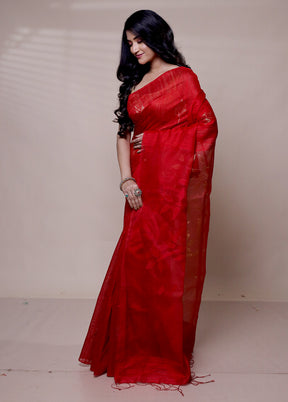 Red Handloom Matka Pure Silk Saree With Blouse Piece