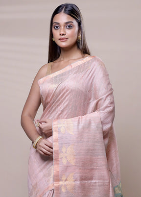 Pink Handloom Matka Pure Silk Saree With Blouse Piece