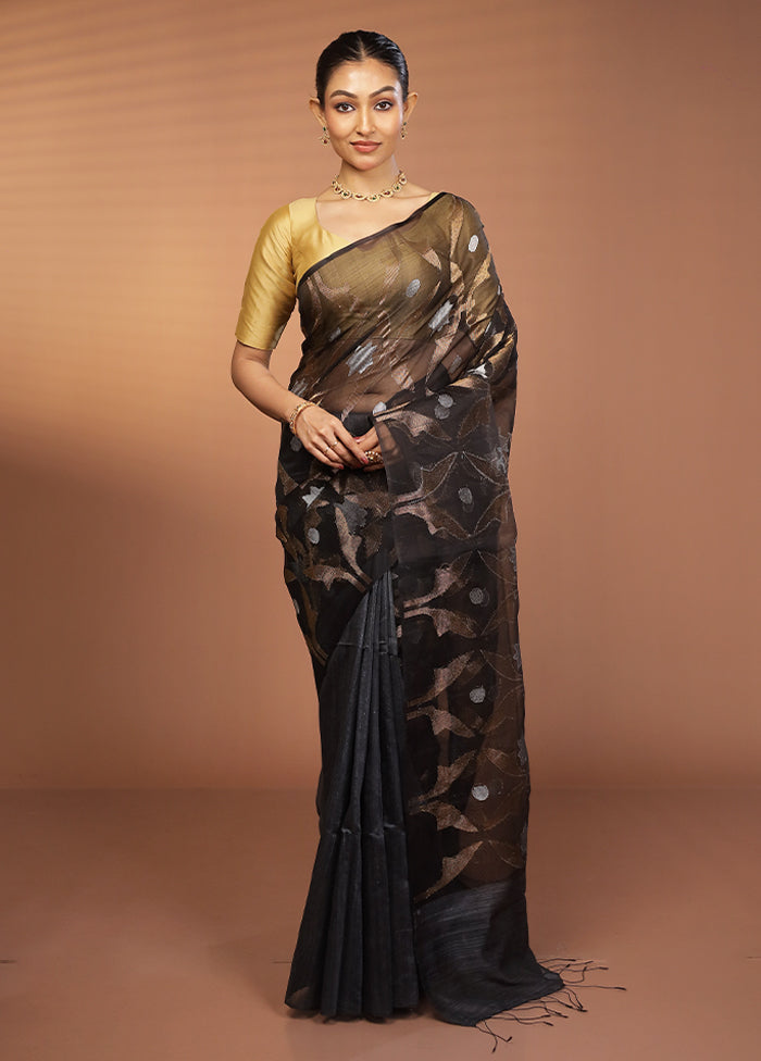 Black Handloom Matka Pure Silk Saree With Blouse Piece