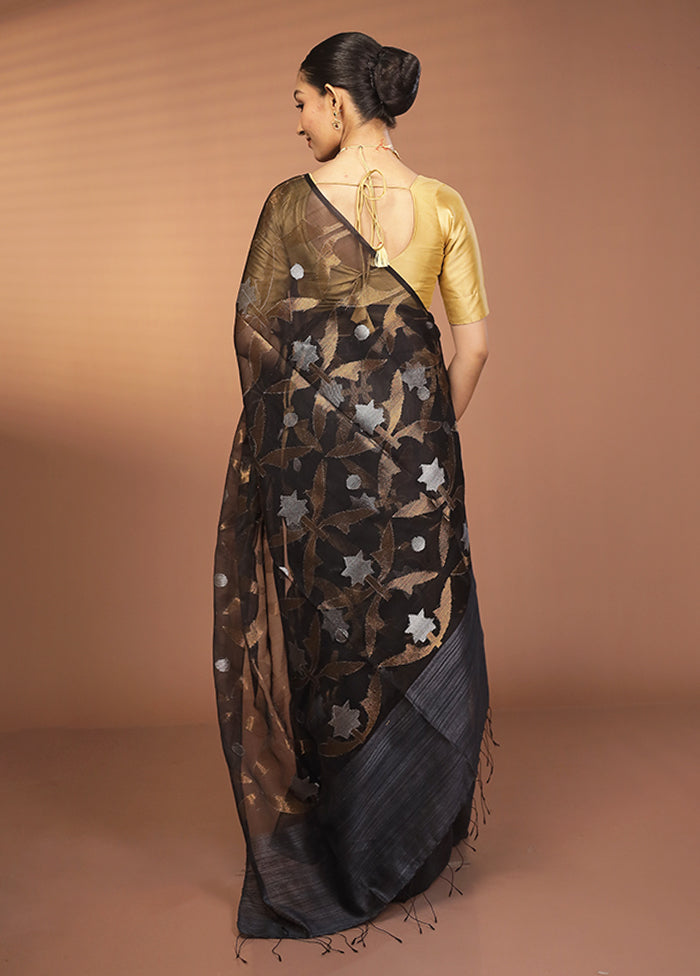 Black Handloom Matka Pure Silk Saree With Blouse Piece