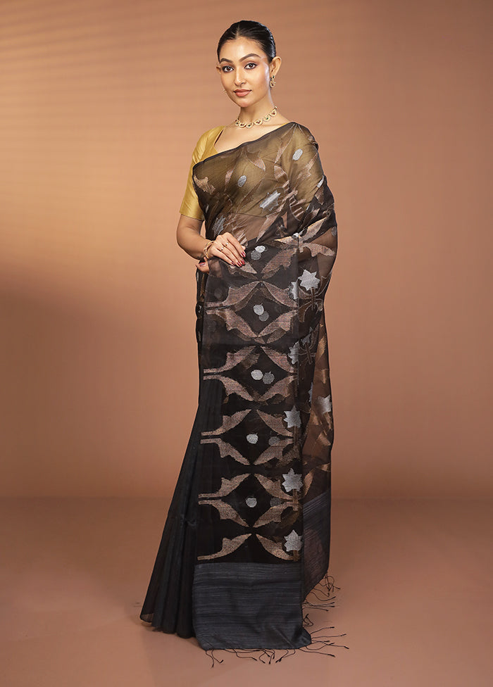 Black Handloom Matka Pure Silk Saree With Blouse Piece