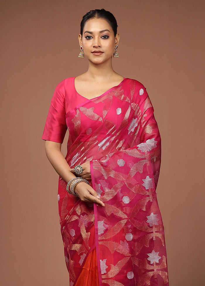 Pink Handloom Matka Pure Silk Saree With Blouse Piece