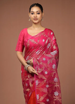 Pink Handloom Matka Pure Silk Saree With Blouse Piece