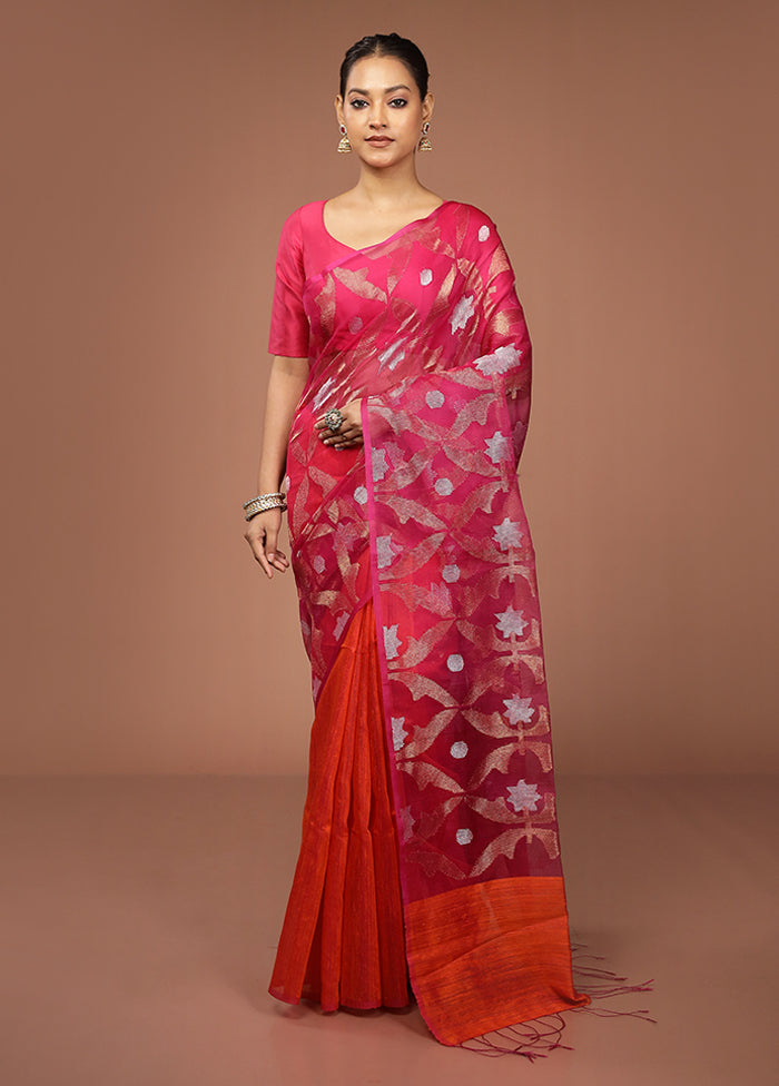 Pink Handloom Matka Pure Silk Saree With Blouse Piece
