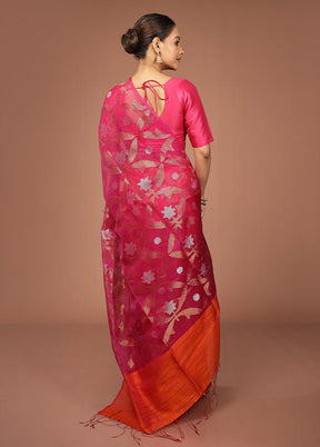 Pink Handloom Matka Pure Silk Saree With Blouse Piece