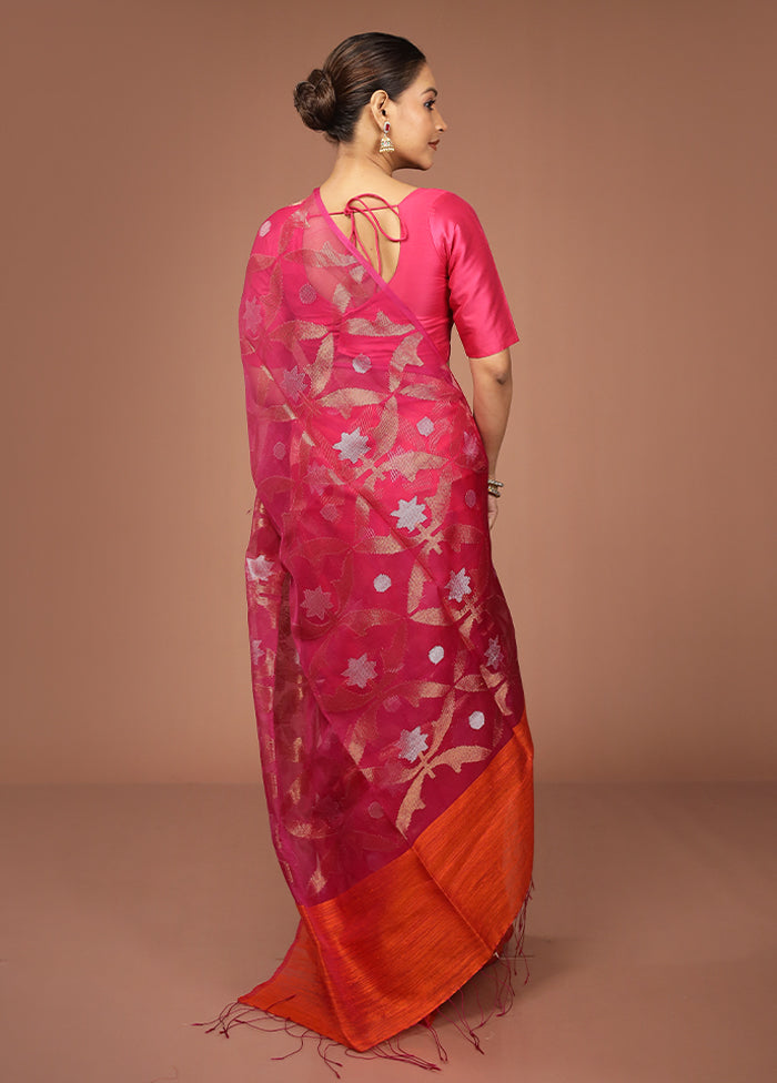 Pink Handloom Matka Pure Silk Saree With Blouse Piece