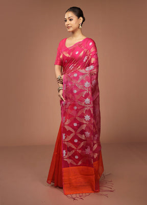 Pink Handloom Matka Pure Silk Saree With Blouse Piece