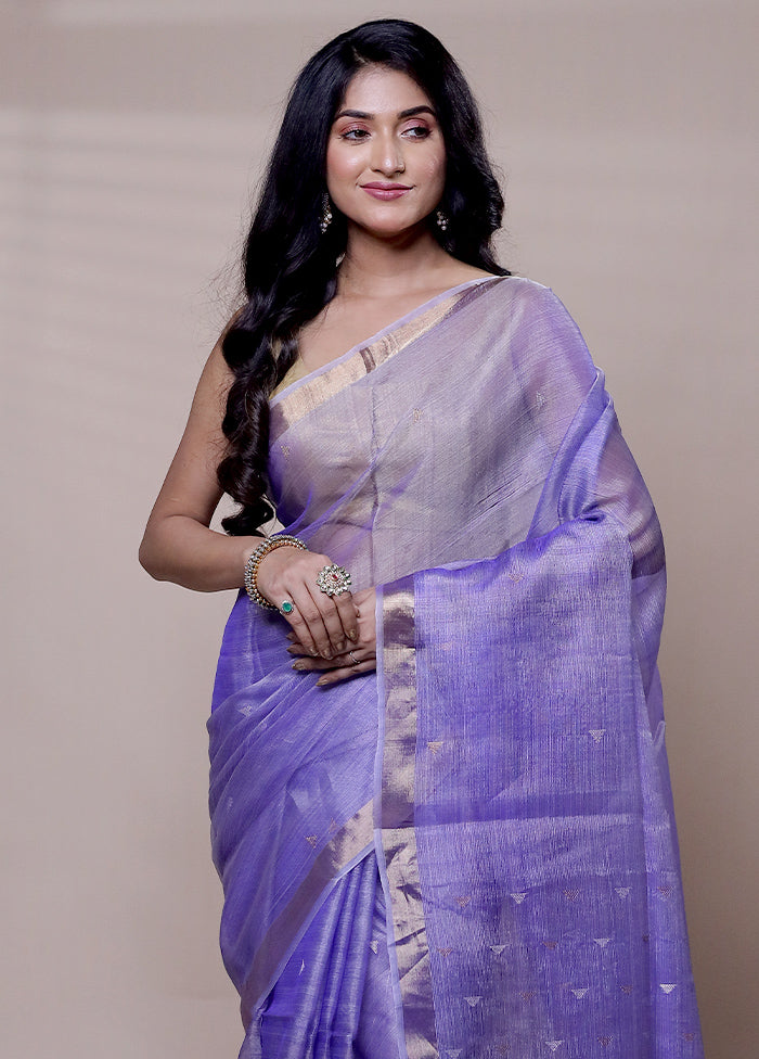 Purple Handloom Matka Pure Silk Saree With Blouse Piece