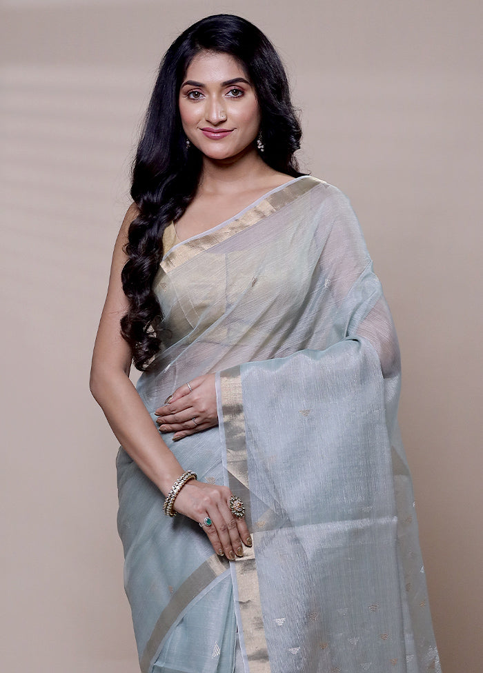 Grey Handloom Matka Pure Silk Saree With Blouse Piece