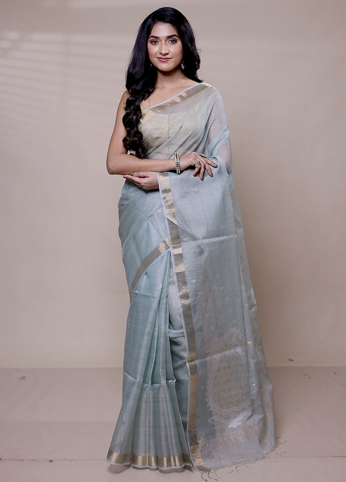 Grey Handloom Matka Pure Silk Saree With Blouse Piece