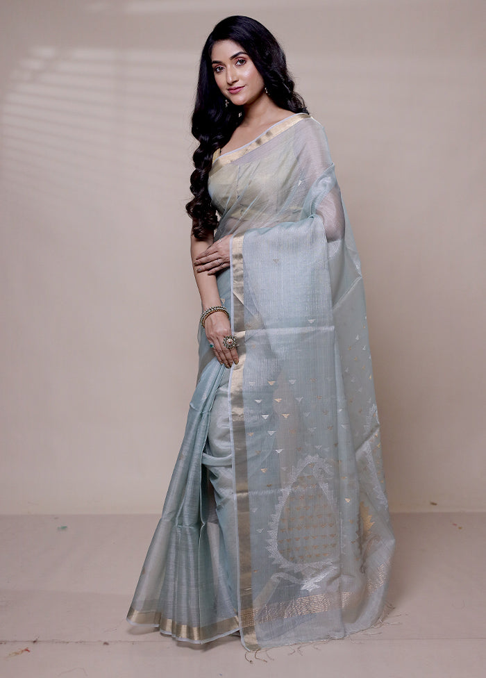 Grey Handloom Matka Pure Silk Saree With Blouse Piece