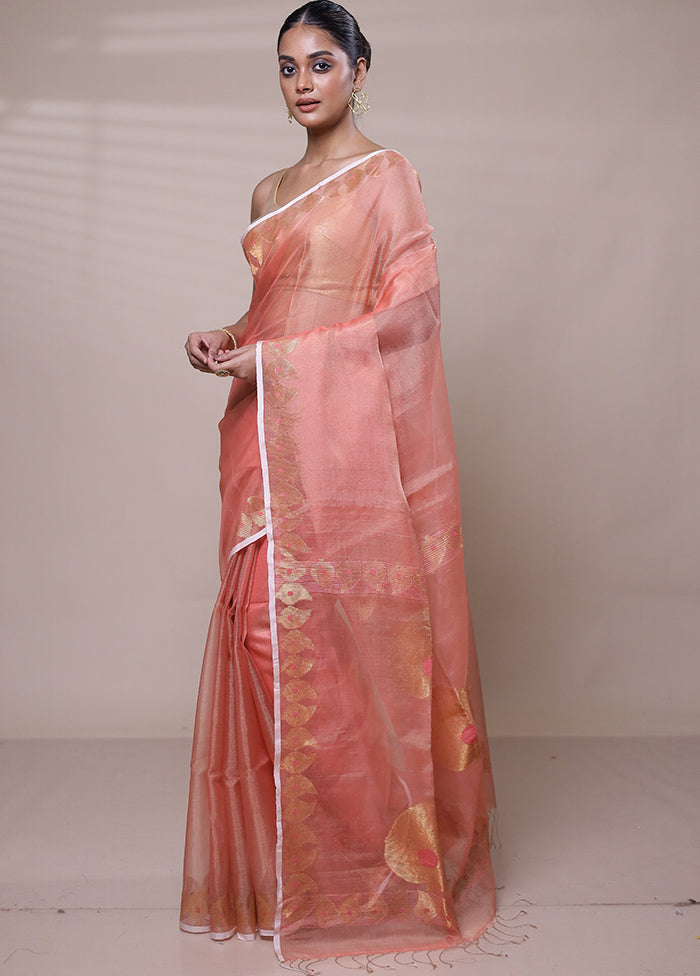 Pink Handloom Matka Pure Silk Saree With Blouse Piece