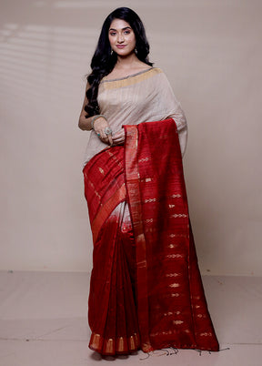 Cream Handloom Matka Pure Silk Saree With Blouse Piece