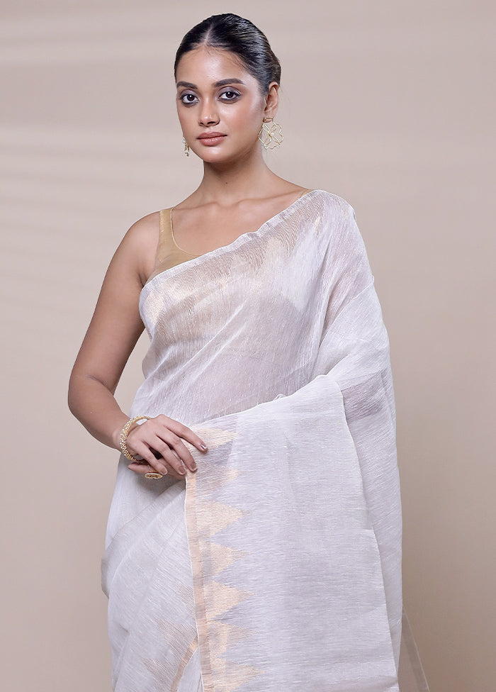 White Handloom Matka Pure Silk Saree With Blouse Piece