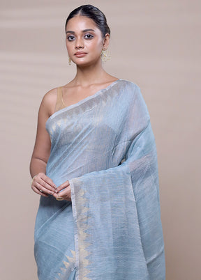 Blue Handloom Matka Pure Silk Saree With Blouse Piece