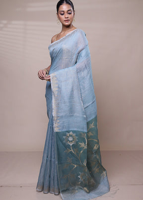 Blue Handloom Matka Pure Silk Saree With Blouse Piece