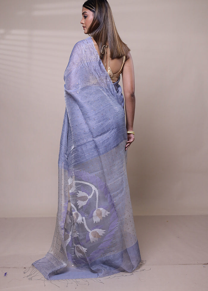 Purple Handloom Matka Pure Silk Saree With Blouse Piece