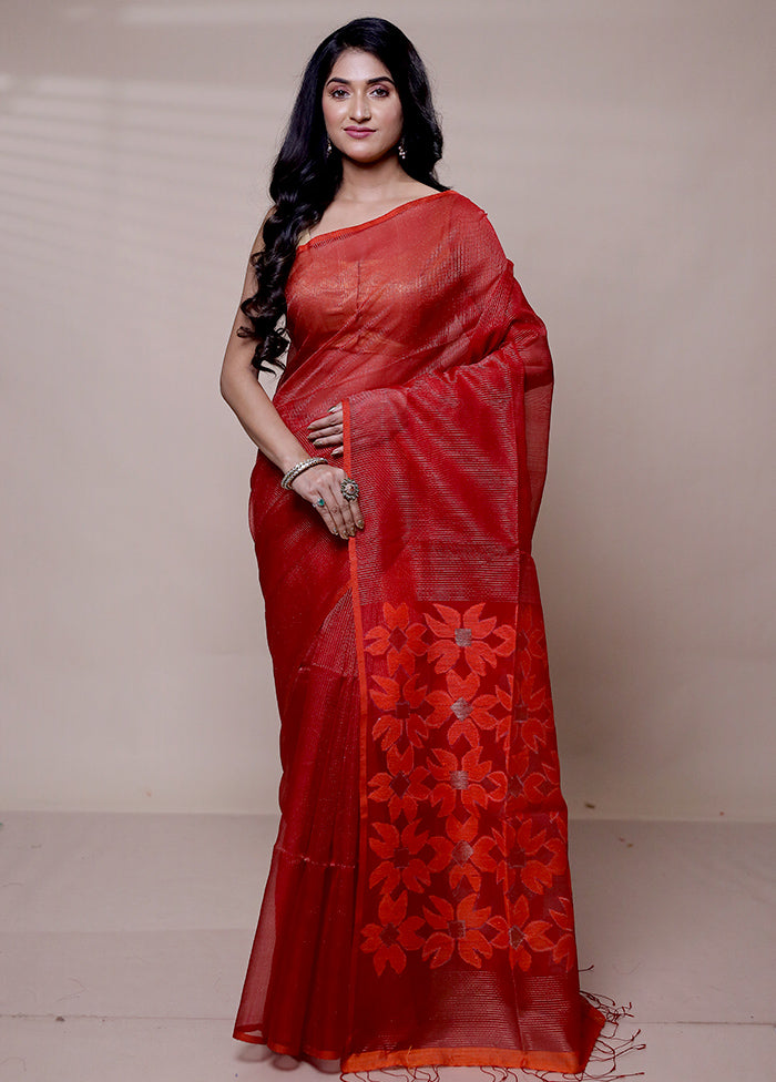 Red Handloom Matka Pure Silk Saree With Blouse Piece