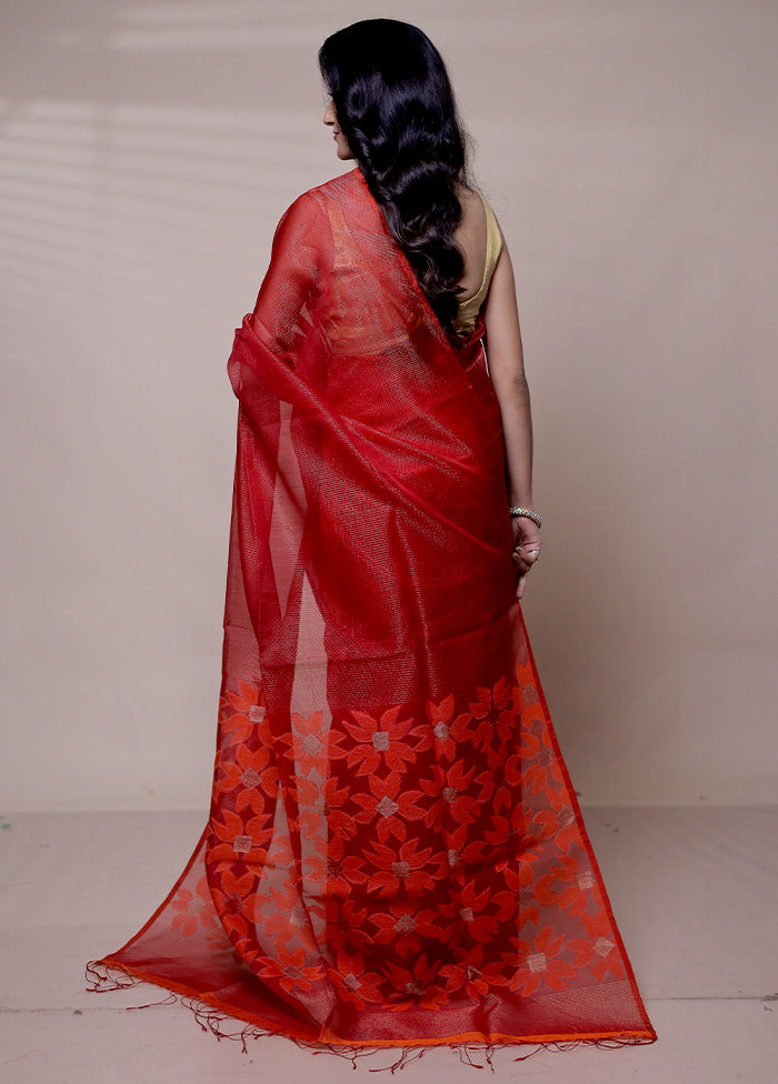 Red Handloom Matka Pure Silk Saree With Blouse Piece