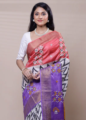 Pink Handloom Tussar Pure Silk Saree With Blouse Piece