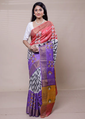 Pink Handloom Tussar Pure Silk Saree With Blouse Piece