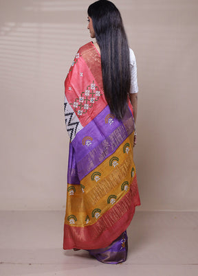 Pink Handloom Tussar Pure Silk Saree With Blouse Piece