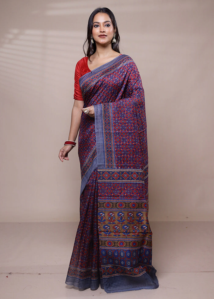 Red Printed Pure Silk Saree Without Blouse Piece