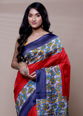 Red Printed Pure Silk Saree Without Blouse Piece