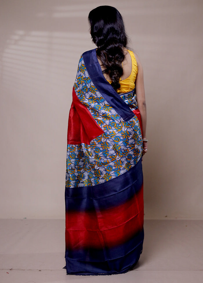 Red Printed Pure Silk Saree Without Blouse Piece