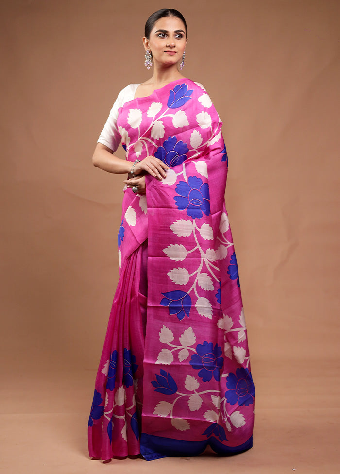 Pink Printed Pure Silk Saree Without Blouse Piece