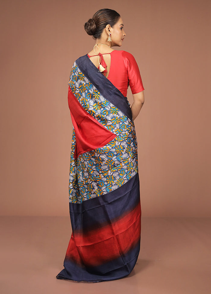 Red Printed Pure Silk Saree Without Blouse Piece