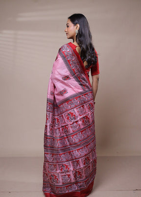 Pink Printed Pure Silk Saree Without Blouse Piece