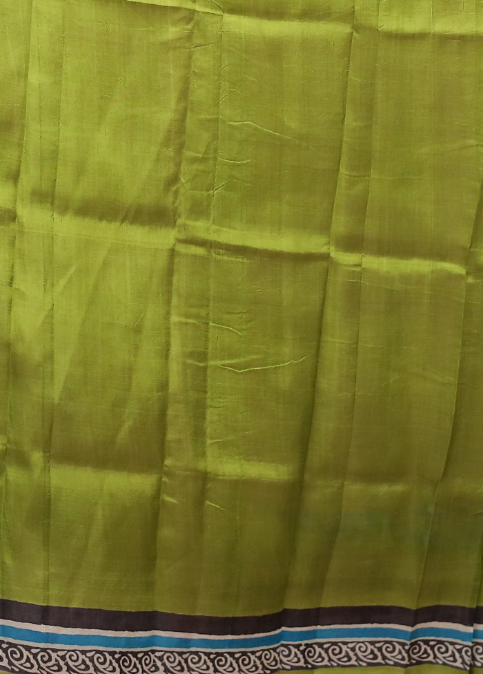 Blue Printed Pure Silk Saree Without Blouse Piece