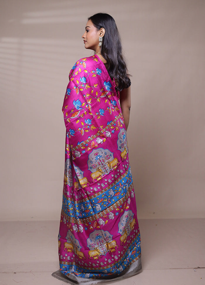 Pink Printed Pure Silk Saree Without Blouse Piece