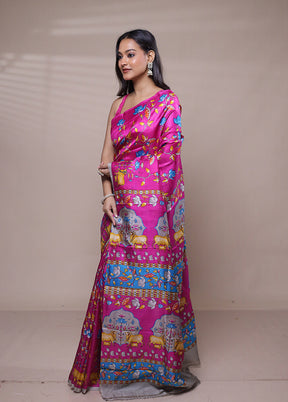 Pink Printed Pure Silk Saree Without Blouse Piece